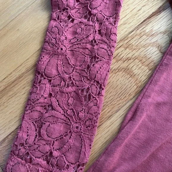 Anthropologie Bordeaux Coral Lace Sleeve Shirt - Picture 2 of 4